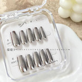 Popxstar  10PCS Metal Handmade Press on Nails Acrylic Magic Full Cover Fake Nails Reusable Adhesive Silver Artificial Cool Manicure Art