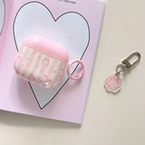 Popxstar  Lovely Pink Stripe Suitable Girl Wireless Bluetooth Earphone Case Protection Cover For Apple AirPods 1 2 3 4 Pro 2 Soft Shell