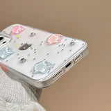 Popxstar  Lovely Colorful 3D Star Bling Glitter Phone Case For iPhone 16 Pro Max 17 Air 15 13 12 11 14 Plus Clear Back Cover