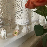 White Tassel Cotton Thread Weaving Window Curtain Lattice Hollowing Out Short Curtain Decor  Room Hotel Atmosphere Curtain