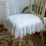 popxstar Europe Style White Lace Embroidery Seat Cushion with Ruffles Cotton Fabric Breathable Chair Cushion Seat Cover