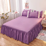 Popxstar Korean Lace Ruffled Bed Skirt 1pc Bedroom Bed Cover Bed Skirt Non-slip Mattress Cover Bedsheet Bedspread Solid Color Bed Decor