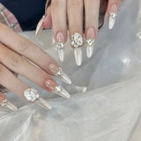 popxstar Black Y2K Press on Nails Long Coffin Pink Fake Nails with Diamond Designs Gradient Color Wearable False Nail for Women 2025 New