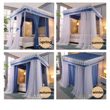 Four Season Quadrate Palace Mosquito Net with Frame Romantic Shading Bed Curtain Canopy Nets Three-door Bedcover Curtain