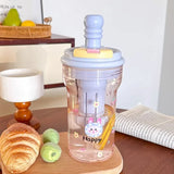 New Plastic Straw Water Bottles For Girls Summer Large Capacity Tea Water Separation Drinking Water Bottle For Schools Portable