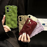 Popxstar  Solid Color Gloss 3D Wave Texture Phone Case for iPhone 16 15 14 13 16 Pro Max Soft Silicone Shockproof Protection Coque Cover