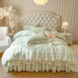 popxstar 4/6Pcs Pink Princess Wedding Lace Embroidery Korean Style Bedding Set King Queen Size Duvet Cover Bed Skirt Bedspread Pillowcase