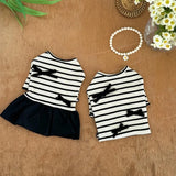 Summer Pet Bow Puppy Shirt Collar Strap Fashion Flying Sleeve Striped Dog Dress Black White Dress Teddy for Small Dog Clothes