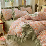 3/4Pcs Bedding Set Korean Country Style Purple Ruffle Duvet Cover Bed Sheets With Pillowcase Double Bed Linen Cotton Four-Season