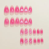 Popxstar  Blush Pink Almond Fake Nails Love Heart Bowknot Star Printed Acrylic Nails Press On 24Pcs Full Cover False Nails for Manicure