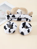 Popxstar Plush Wash Face Headband Cow Print Spa Wrist Band Cuffs Women Girls Facial Makeup  (Pattern position random)