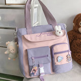 Popxstar Large Capacity Tote Bags Trendy Nylon Patchwork Shoulder School Book Bag for Teenage Girls Fashion Student Handbag Crossbody Sac