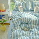 Popxstar Lightweight Hotel Luxury Duvet Cover 4Pcs Blue White Vertical Stripes Ultra Soft Breathable Comforter Cover Bed Sheet Pillowcase