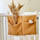 Popxstar Baby Crib Storage Bag Cotton Double Pouch Newborn Bed Headboard Organizer for Kids Baby Bedding Diaper Toys Bag