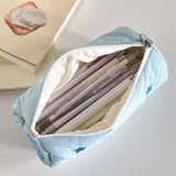Embroidery Pencil Case Pouch Pillow Shape Single Layer Makeup Lipstick Bag Zipper Holder Simple Pen Case School Office Supply