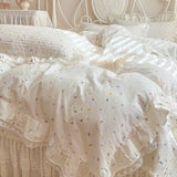 Popxstar  Floral Lace Ruffles 100% Cotton Double Yarn Soft Bedding Set Duvet Cover Quilted Bedspread Bed Skirt Bed Sheet Set Pillowcases