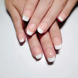 Popxstar 24Pcs Short French False Nails with Glue Wearable Simple Square Head Press on Fake Nails Golden Edge Design Jelly Stick on Nail