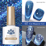 Popxstar 10ml Rainbow Purple Water Light Cat Magnetic Gel Nail Polish Shining Sliver-light Holographics Semi Permanent UV Gel