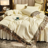 Popxstar  Skincare Polished Light Luxury European Style Embroidery Four Piece Set Solid Color Lace Bed Skirt Four Piece Set