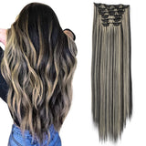 Popxstar Synthetic Clip In Hair Extensions 6PCS Hair Extensions 24 Inch Long Straight 16 Clip On Hairpieces For Women Girls