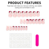 Popxstar  Nude Color Fake Nails 24Pcs Red French Tips Press On Nails Full Cover Mid-length Square Head False Nails Acrylic DIY Manicure