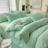 Popxstar Cotton Bed Linen Solid Bedding Set with Sheet Duvet Cover Pillowcases Single Couple Bedsheet King Queen Double Twin Size
