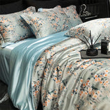 Natural Silk Bedlinens Bedding Set Nordic Flower Printed Duvet Cover Set Couple Double King Queen Size Soft Bed Sheet Pillowcase