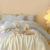 Popxstar French Princess Style Bedding Sets Ruffle Lace Bow Quilt Cover Romantic Wedding Bedclothes Decor Woman Girls Bedroom Duvet Cover