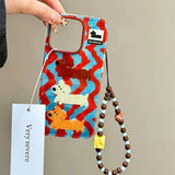 Popxstar Cartoon Striped Sausage Dog With Chain Suitable For IPhone 16 Promax Phone Case Apple 15 Pro New Model