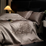 Popxstar  4Pcs European Luxury Brocade Silk Cotton Embroidery Bedding Set Soft Silky Duvet Cover Set With Quilted Bedspread Pillowcases