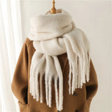 Popxstar Winter Scarf for Women Cashmere Warm Solid Pashmina Blanket Wraps Female Thick Soft Bufanda Big Tassel Shawl Long Poncho Echarpe