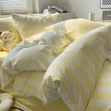 4 Pieces Striped Duvet Cover Set, 100% Washed Cotton Ins Style Bedding Set, Soft Skin Friendly Quilt Cover Bed Sheet Pillowcase