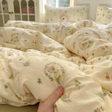 4Pcs Set Floral And Polka Dot Print Styles Duvet Cover Bed Sheet Pillowcase Full-Size Bedspread Set 1.5-Sleeper Bedding Set