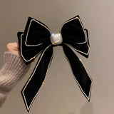 Popxstar Big Velvet Bowknot Inlaid Rhinestones Imitation Pearl Hair Clips for Women Girls Vintage Soft Hairgrip Autumn Winter Accessories