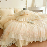 Popxstar  Butterfly Embroidery Lace Ruffles Princess Bedding Set Warm Velvet Duvet Cover Bed Sheet/Bed Skirt/Fitted Sheet Pillowcases 4Pcs