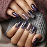 Popxstar 24pcs Mid-length Ballet Full Cover Nail Square Head Purple Gradient Press on False Nails Art Shiny Star Simple Design Fake Nail
