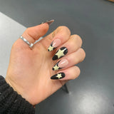 popxstar French White Tips Almond False Nails Y2K Black Star Designs Charm Fake Nail Full Cover Ballet Press on Nails Artificial Manicure