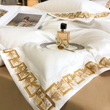 Popxstar  1000TC Egyptian Cotton Luxury Gold Embroidery Bedding Set Black Khaki Patchwork Duvet Cover Bed Sheet Fitted Sheet Pillowcases