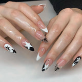 popxstar 24pcs/set Almond Pink False Nail Blue Stars Design Fake Fingernails Wearable Artificial Acrylic Full Cover Press On Nail Tips