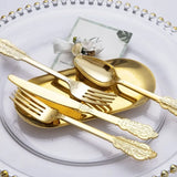 Popxstar  Golden 90pcs Embossed Vintage Plastic Cutlery Set, Dual-Use Knife Fork Spoon Utensils Disposable Cutlery Used for Parties