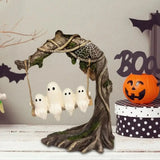 Spooky Halloween Ghost on Tree Swing Cute Resin Funny Ghost Decor Handcrafted Ghost Tree Swing Statue