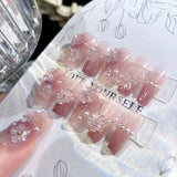 popxstar Medium Length Fake Nails 3D Flower Pearl Design Nude Pink Color Press On Nails Ballerina False Nail For Women DIY Manicure 24Pcs