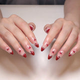 Popxstar  10Pcs French Almond Handmade Press on Nails Fake Nails with Cherry Pattern Wearable Stick-on Nails False Nail