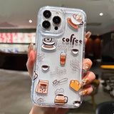 Fashion Style Coffee Time Clear Silicone Case For iPhone 16 15 14 13 12 11 Pro Max XS X XR 7 8 Plus SE Shockproof Soft Cover