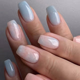 Popxstar 24pcs Solid Color Nail Fake Simple Love Design Mid-length Ballet False Nail Tips Red Wearable Lines Square Press on Nails Art