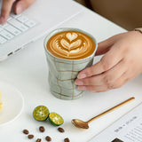 Popxstar  Japanese Handmade Rough Pottery Mugs Retro Plaid Fold Ceramics Coffee Cups Household Restaurant Milk Juice Cereal Breakfast Cups