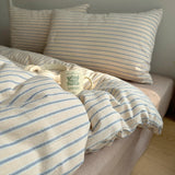 Popxstar  Nordic Bedding Set Pure Cotton Striped Duvet Cover Set Soft Flat Sheet Single Queen Size Double Bed Sheet Set For Bedroom Decor