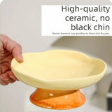 Floral Design Flower Shape Ceramic Cat Bowl Anti-Tip Anti-Slip Elevated Cat Bowl Tall Footed Oblique Mouth Raised Pet Bowl Cats