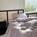 Popxstar  Flowers Embroidery Ruffles Purple Luxury Bedding Set 1000TC Egyptian Cotton Duvet Cover Flat/Fitted Bed Sheet Pillowcases 4Pcs