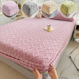 Popxstar  Winter Warm Fitted Sheet Milk Velvet Bed Cover Solid Color Thickened Mattress Protector for Bedroom Living Room Mattress Cover